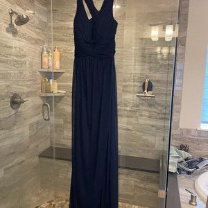 Mesh long bridesmaid dress with crisscross back